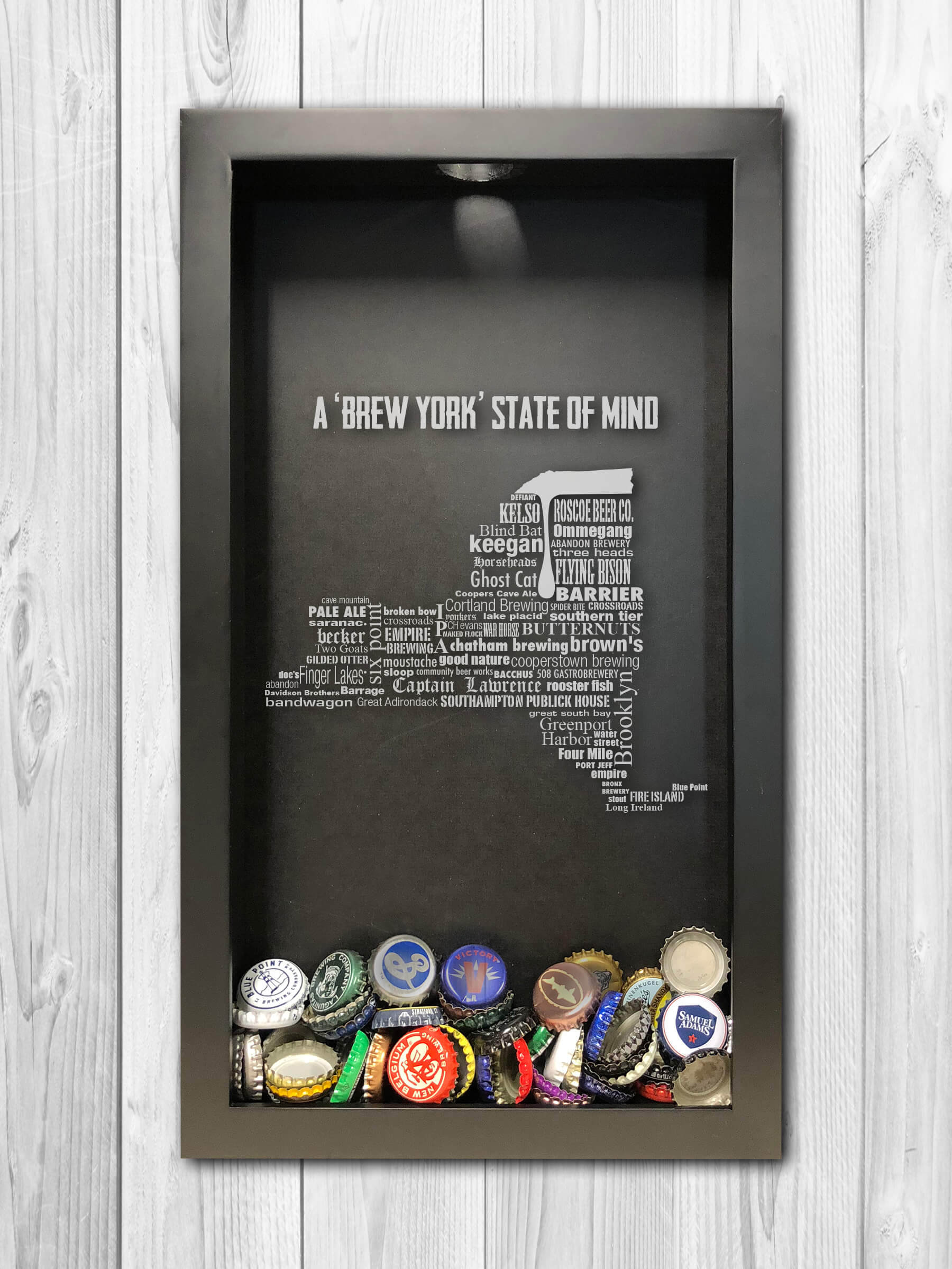 New York state of mind Local Craft Beer Breweries Custom Engraved Shadow Box Beer Cap Collector