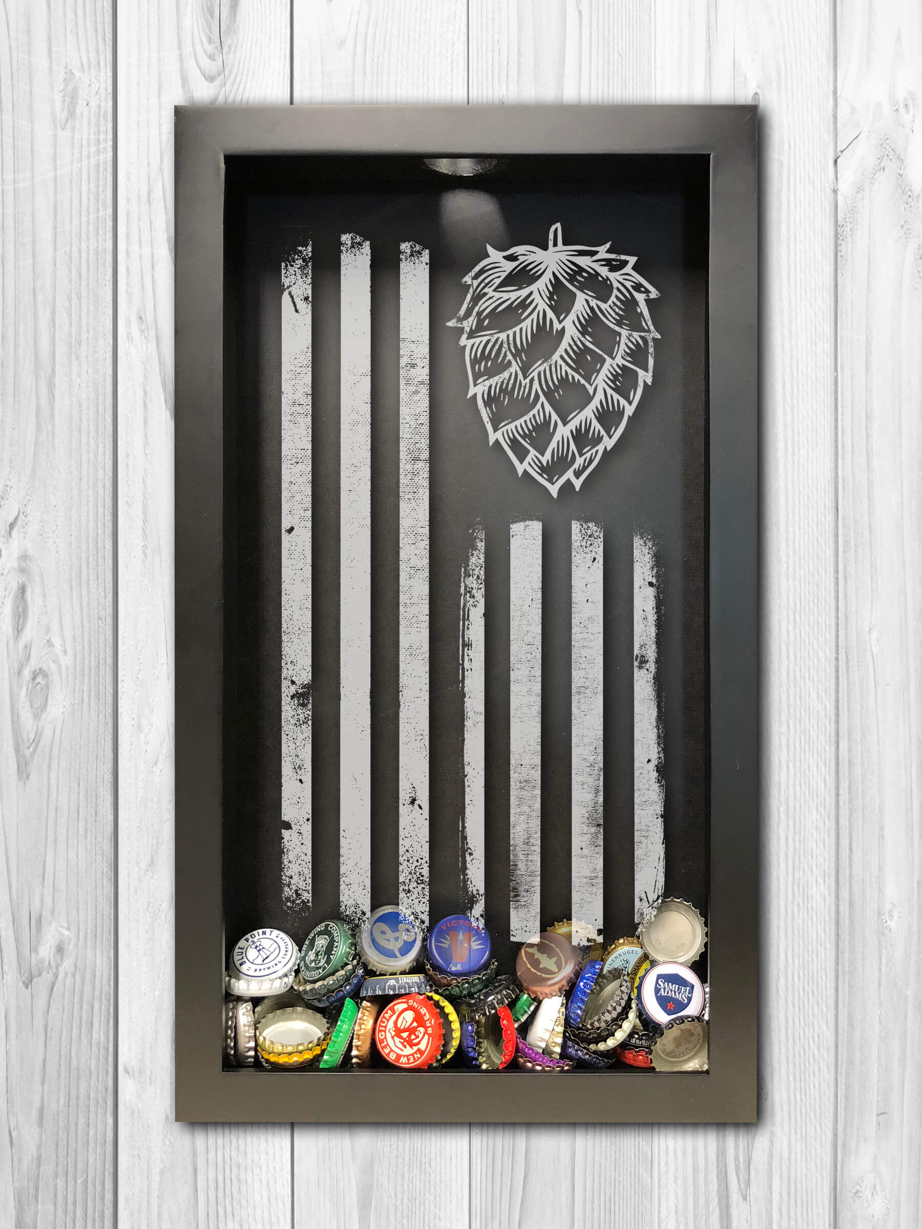 Hops Flag Laser Engraved Shadow Box Beer Cap Collector